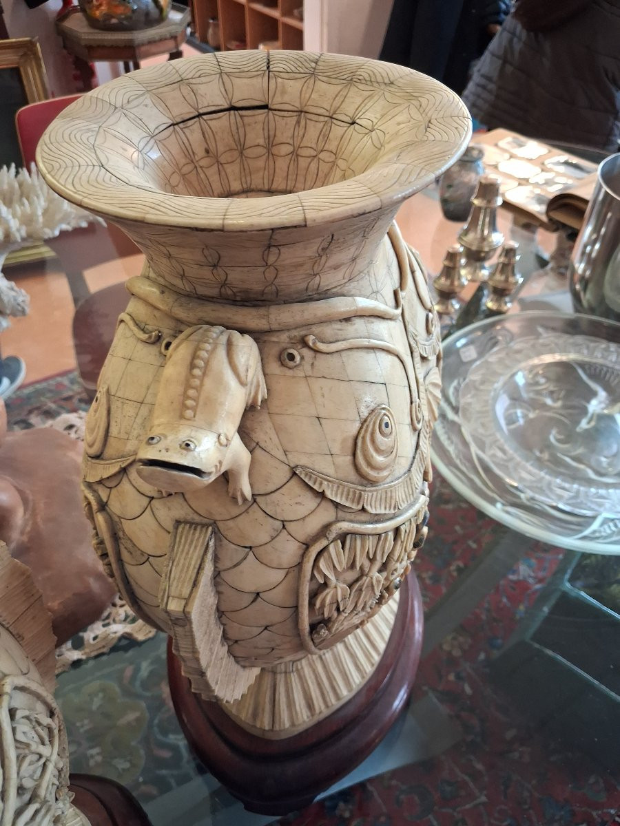 chine, grande paire de vases de mariage en os début XXème siecle-photo-5