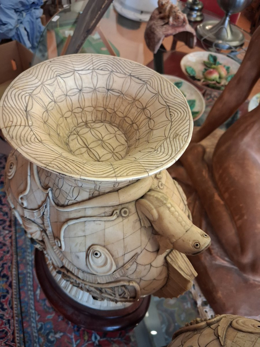 chine, grande paire de vases de mariage en os début XXème siecle-photo-8