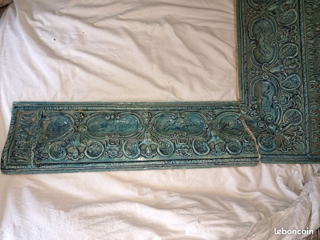 Blue Ceramic Fireplace Mantel Or Mirror Surround; 19th Century-photo-4