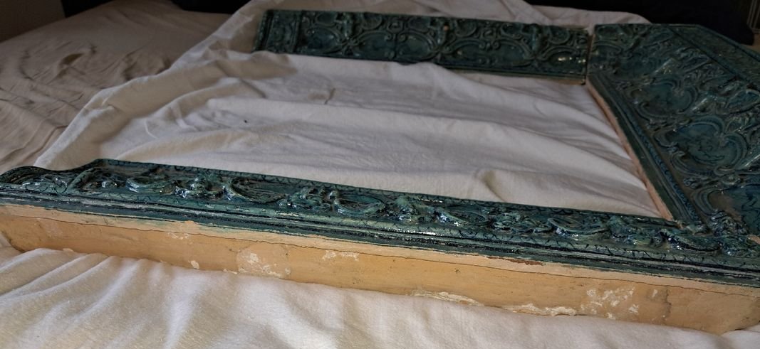 Blue Ceramic Fireplace Mantel Or Mirror Surround; 19th Century-photo-2