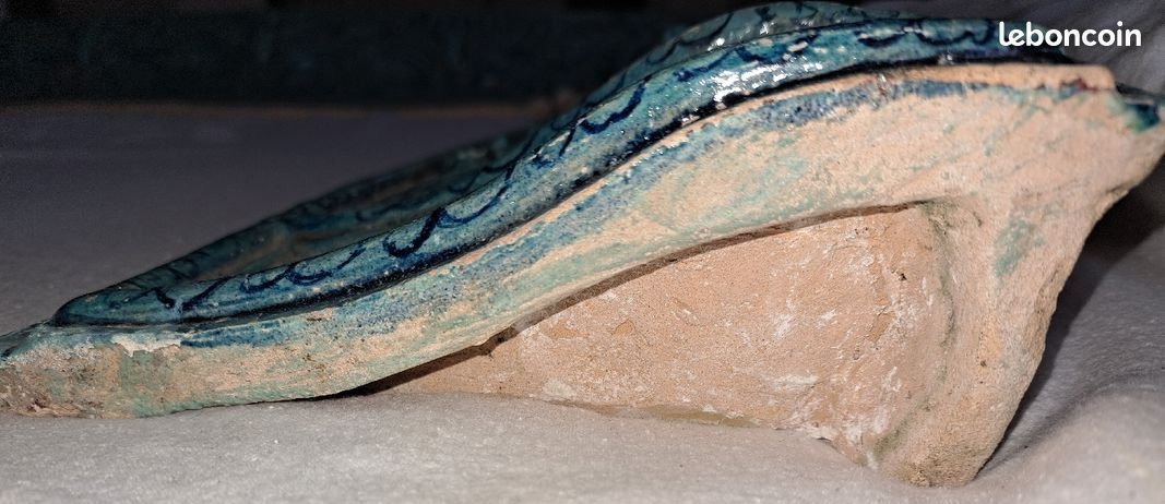 Blue Ceramic Fireplace Mantel Or Mirror Surround; 19th Century-photo-3