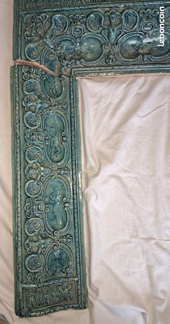 Blue Ceramic Fireplace Mantel Or Mirror Surround; 19th Century-photo-5