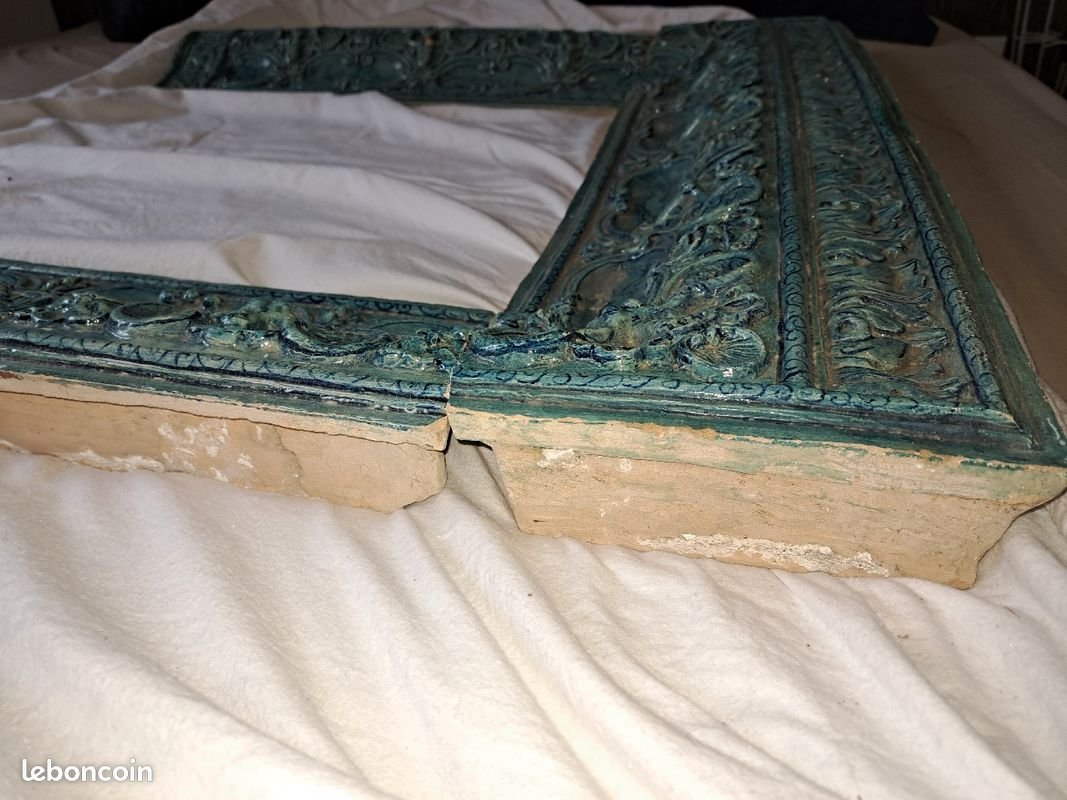 Blue Ceramic Fireplace Mantel Or Mirror Surround; 19th Century-photo-6