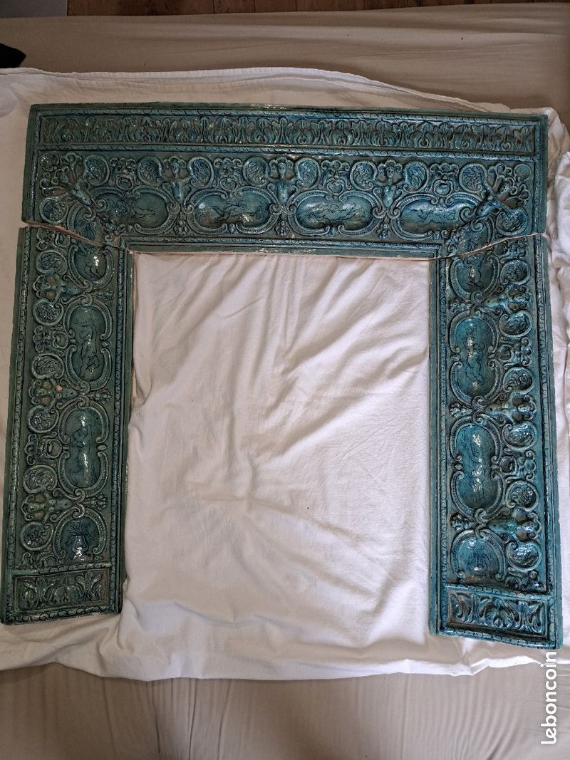 Blue Ceramic Fireplace Mantel Or Mirror Surround; 19th Century
