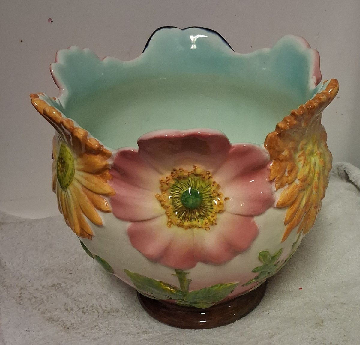 Delphin MASSIER (1836-1907) Vallauris,  grand cache-pot aux fleurs-photo-2