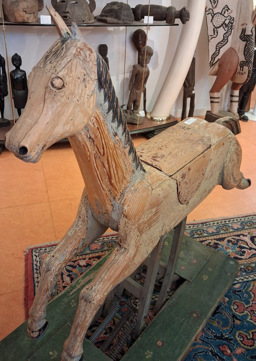 Ancien cheval à bascule en bois début xx eme siècle -photo-2