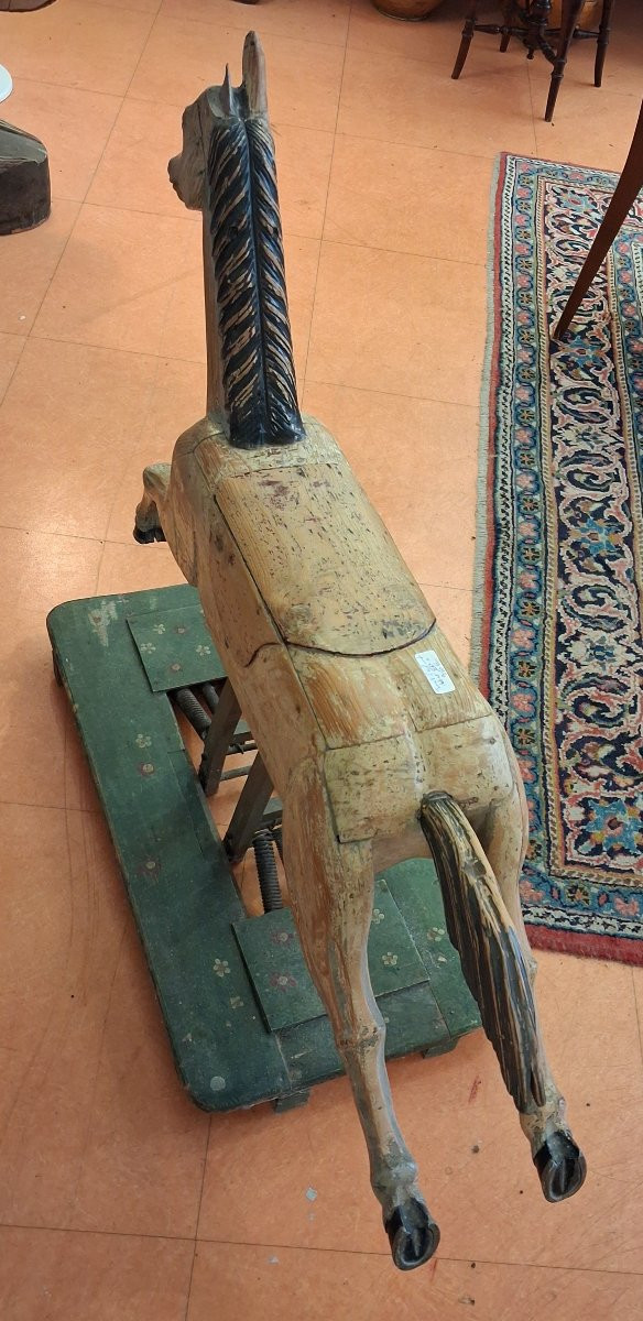 Ancien cheval à bascule en bois début xx eme siècle -photo-3