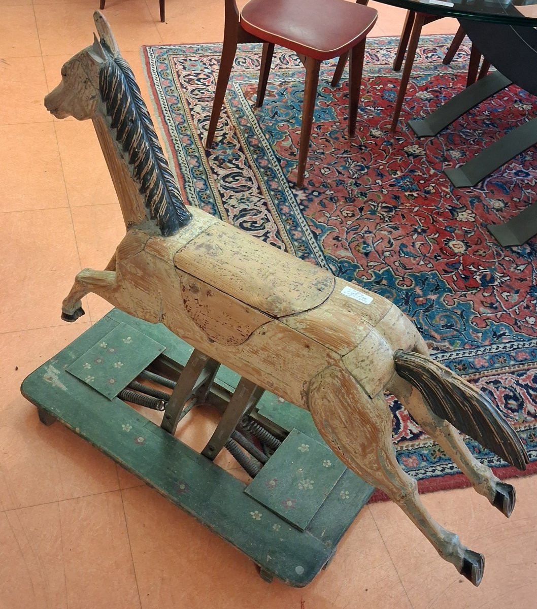 Ancien cheval à bascule en bois début xx eme siècle -photo-4