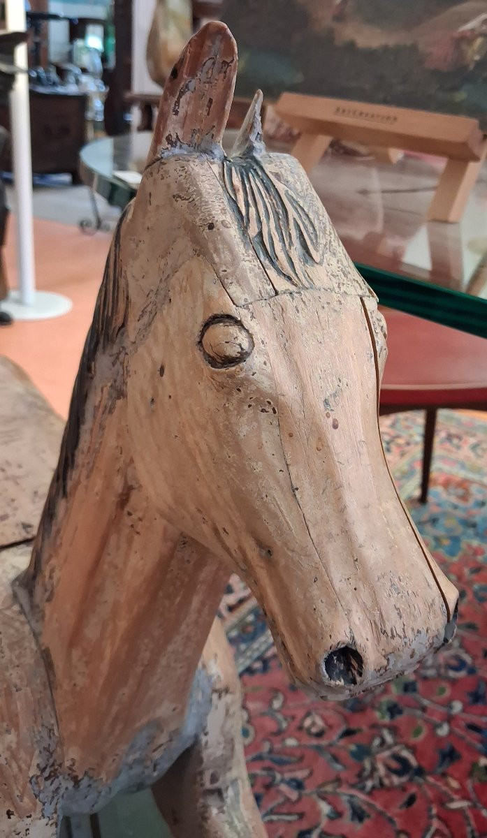 Ancien cheval à bascule en bois début xx eme siècle -photo-2