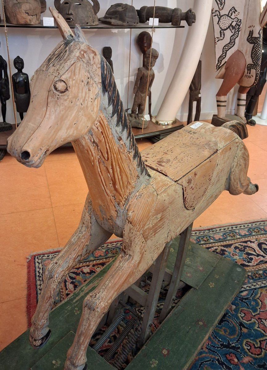 Ancien cheval à bascule en bois début xx eme siècle -photo-3