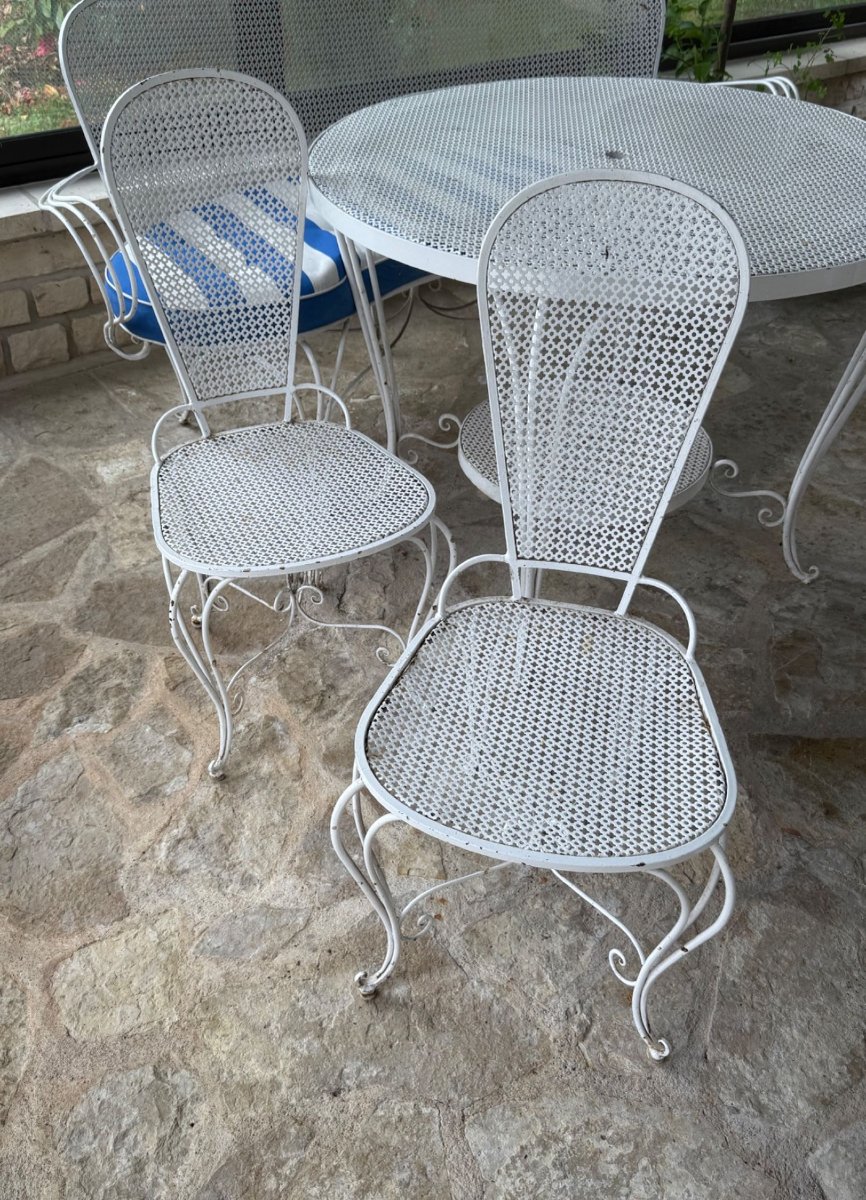 grand salon de jardin en fer forgé blanc (années 50)-photo-3