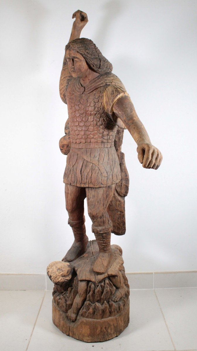Large Statue Of Saint Michael The Archangel Slaying The Dragon, Philippines, 18th Century -photo-4