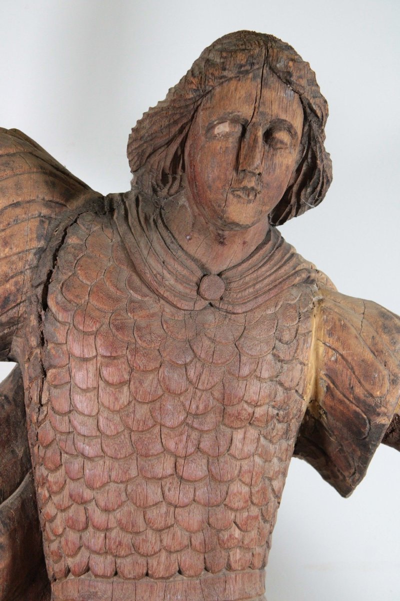 Large Statue Of Saint Michael The Archangel Slaying The Dragon, Philippines, 18th Century -photo-6