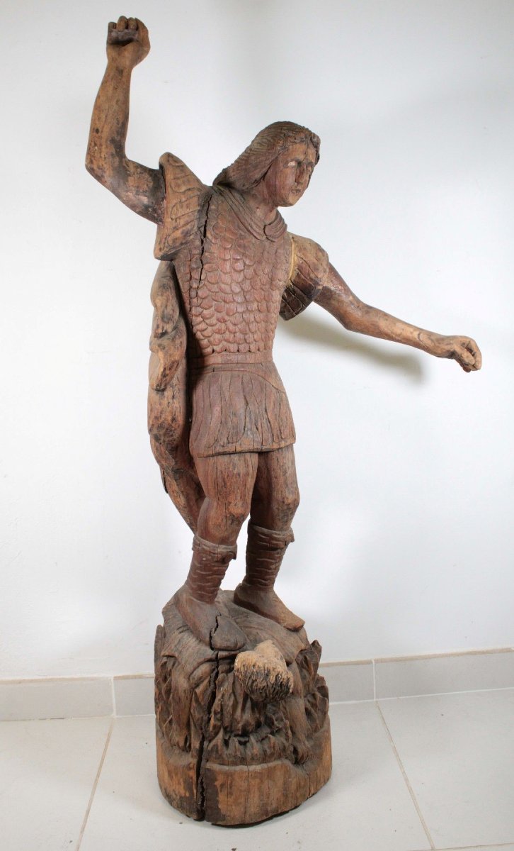 Large Statue Of Saint Michael The Archangel Slaying The Dragon, Philippines, 18th Century -photo-8