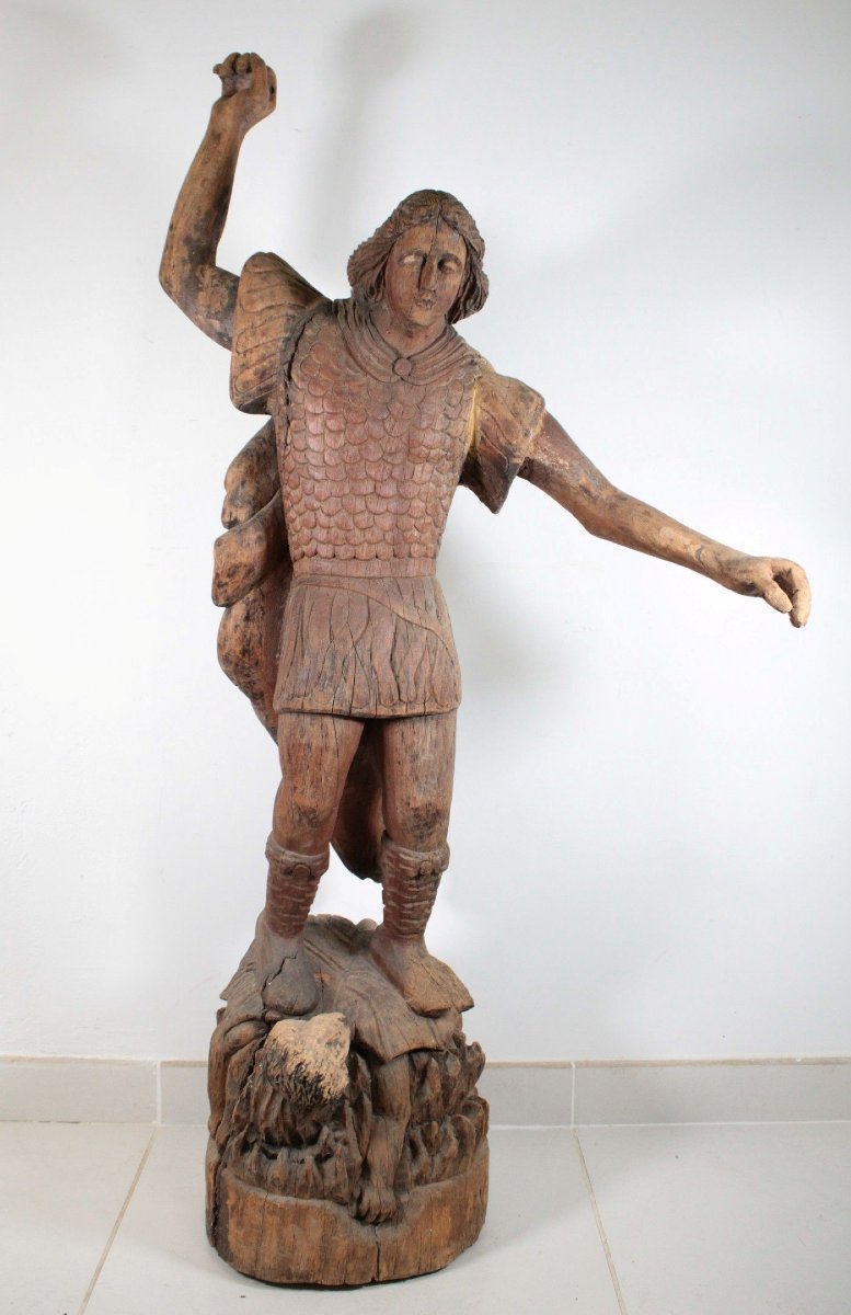 Large Statue Of Saint Michael The Archangel Slaying The Dragon, Philippines, 18th Century 