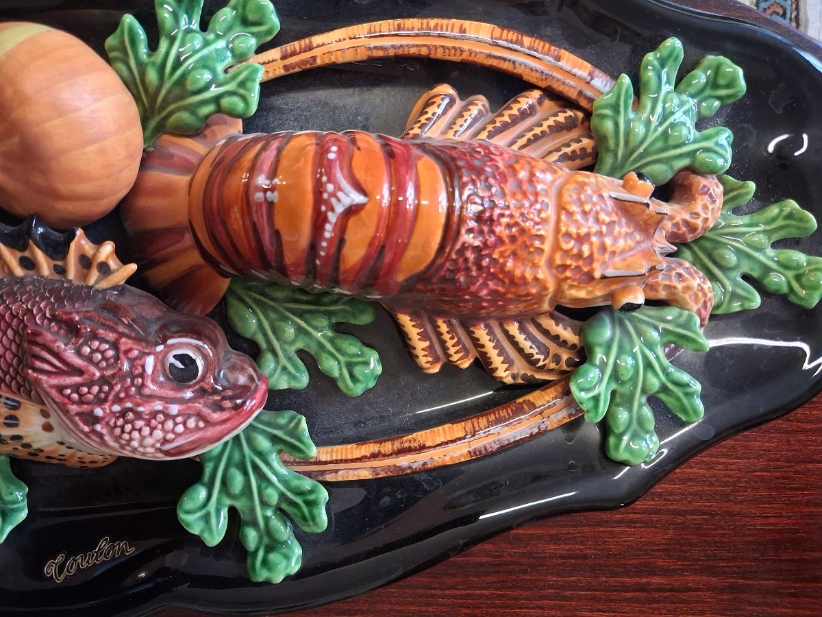 Grand plat Vallauris à décor de poissons pour bouillabaisse -photo-3