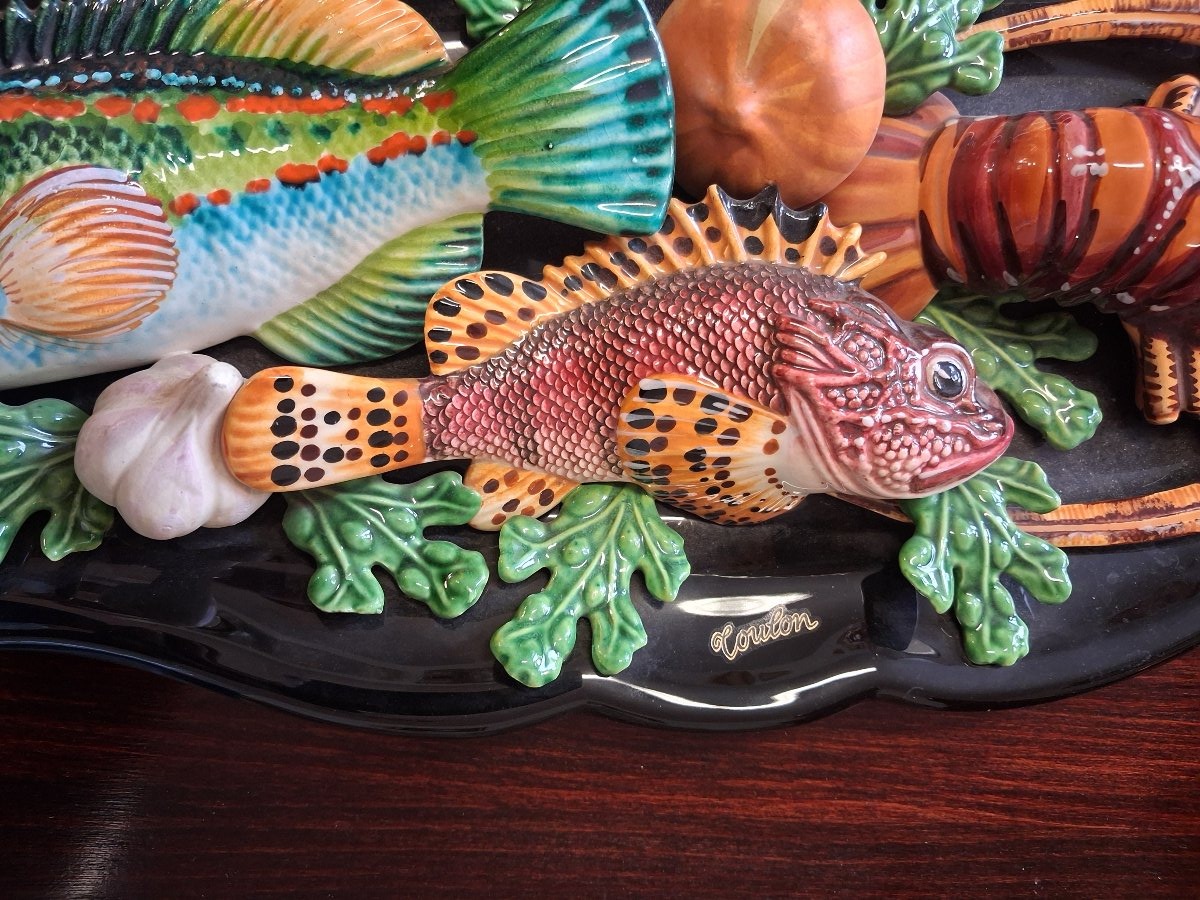 Grand plat Vallauris à décor de poissons pour bouillabaisse -photo-4