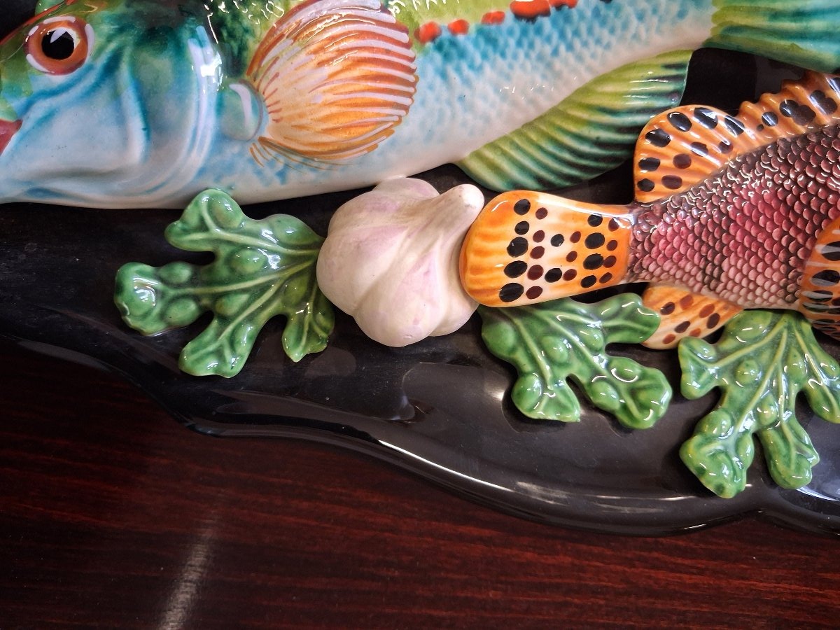 Grand plat Vallauris à décor de poissons pour bouillabaisse -photo-3