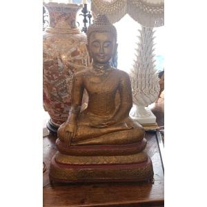  Large Buddha In Bronze  Thaïland 19th Century