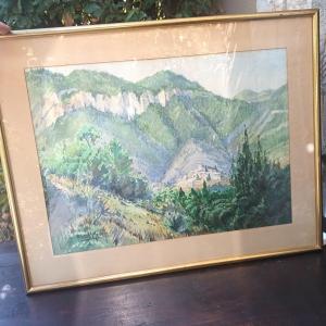 Belle Aquarelle "un Village Dans Les Pyrénées" 