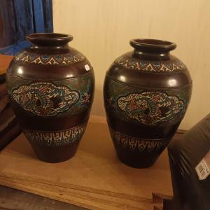 Japan Pair Of Bronze Vases With Cloisonné Enamels Signed, Meiji (late 19th Century)