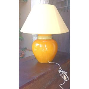Very Beautiful Living Room Lamp In Yellow Earthenware Signed Kostka, Vintage 1980