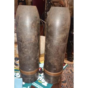 Militaria, Pair Of French Shell Heads 75 Mm 1914-1918 Ww1