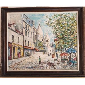 Madeleine Dotaro (20th Century), Oil On Canvas "place Du Tertre In Montmartre"