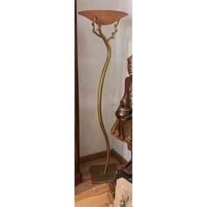 Very Large Vintage Floor Lamp 90s Metal And Glass