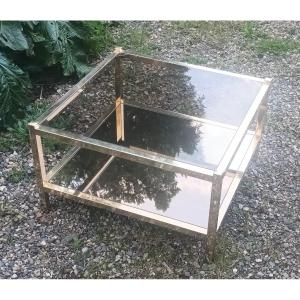 Pair Of Glass, Smoked Mirror And Brass, Coffee Tables 1970s 