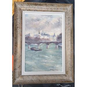 Mary Stewart Gibson  Huile Sur Toile "le Pont Des Arts à Paris"