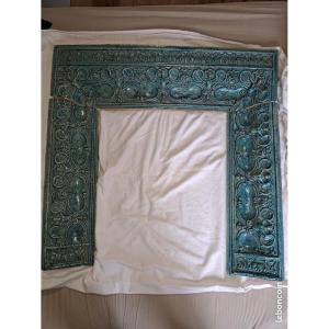 Blue Ceramic Fireplace Mantel Or Mirror Surround; 19th Century