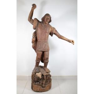 Large Statue Of Saint Michael The Archangel Slaying The Dragon, Philippines, 18th Century