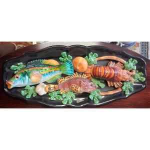 Grand plat Vallauris à décor de poissons pour bouillabaisse