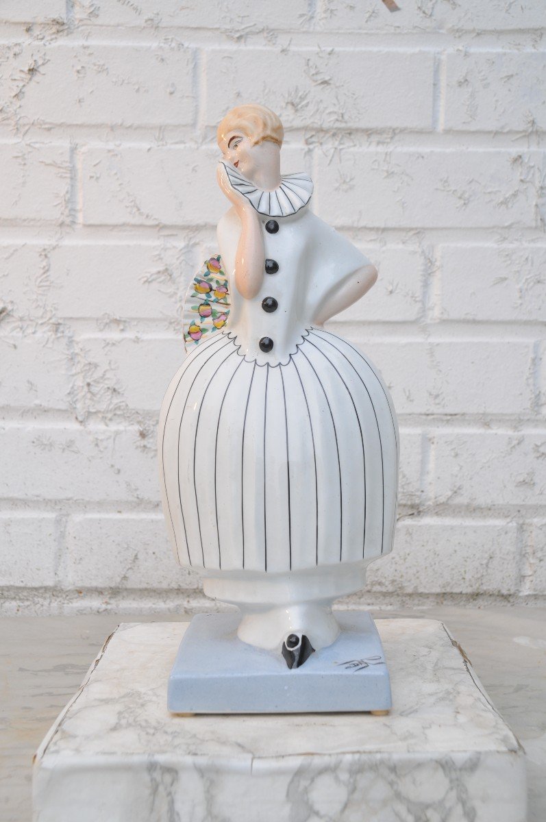 Pierrot And Colombine, Polychrome Earthenware From Dax-photo-3