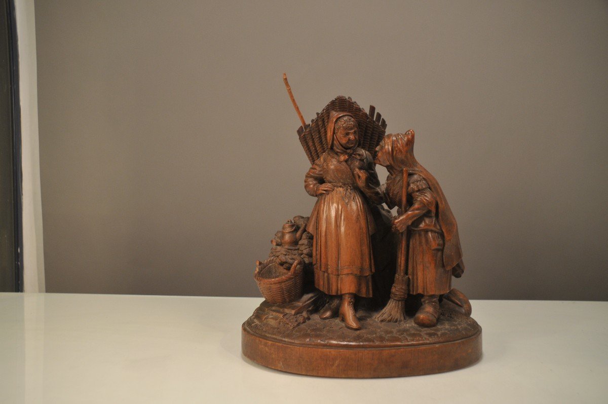 Brienz Group In Carved Wood From The Black Forest Wood Gatherers, Circa 1900