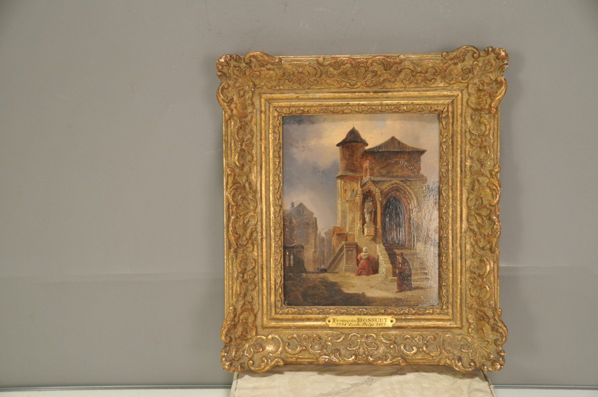 Coin De Ville Avec Femme En Prière Signé François Bossuet -photo-2