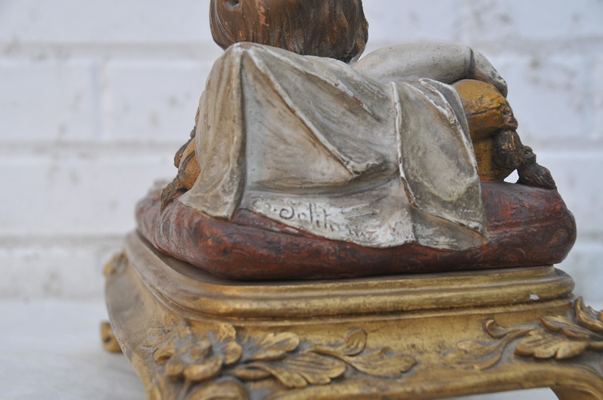  Reclining Love, Terracotta Signed Ernesto Solitario.-photo-3