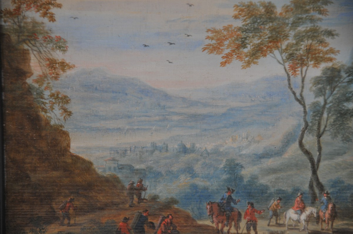 Travelers In An Italianate Landscape Attributed To Mathys Schoevaerdts 1665-1702-photo-3
