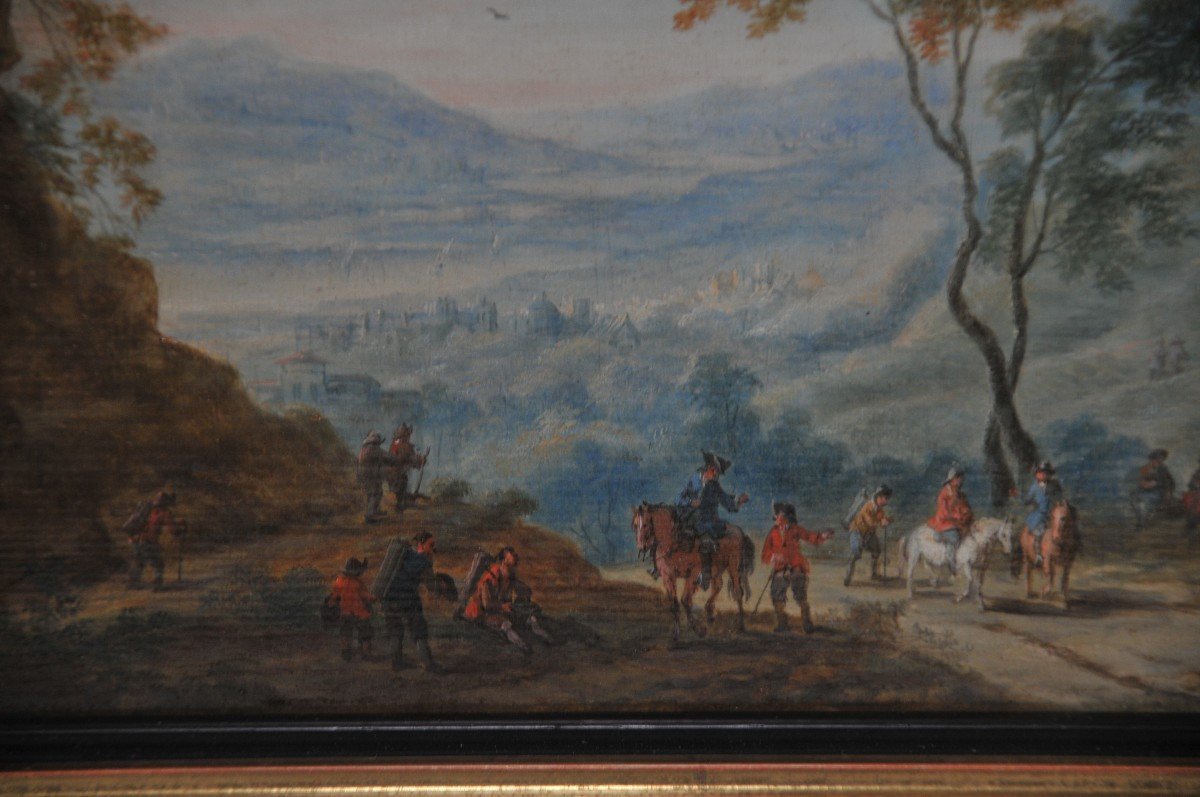 Travelers In An Italianate Landscape Attributed To Mathys Schoevaerdts 1665-1702-photo-4