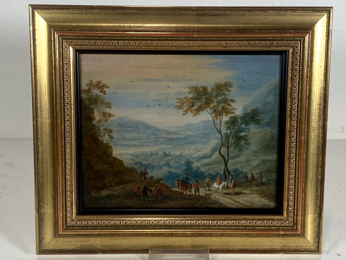 Travelers In An Italianate Landscape Attributed To Mathys Schoevaerdts 1665-1702