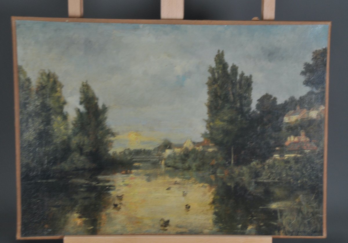 Henri Harpignies; Paysage au bord de l’Oise, daté 1894