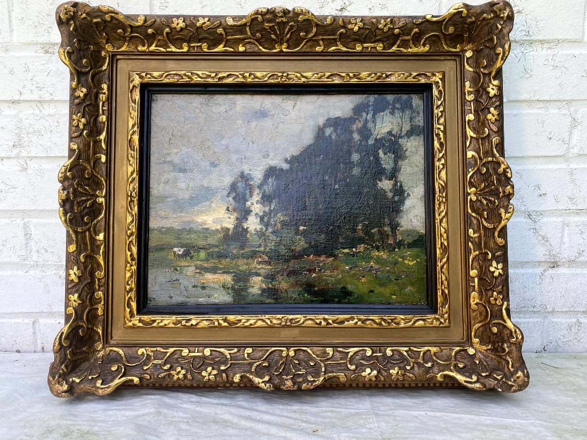 Lucien Frank (1857+1920) Paysage avec vaches au bord d’une rivière -photo-4