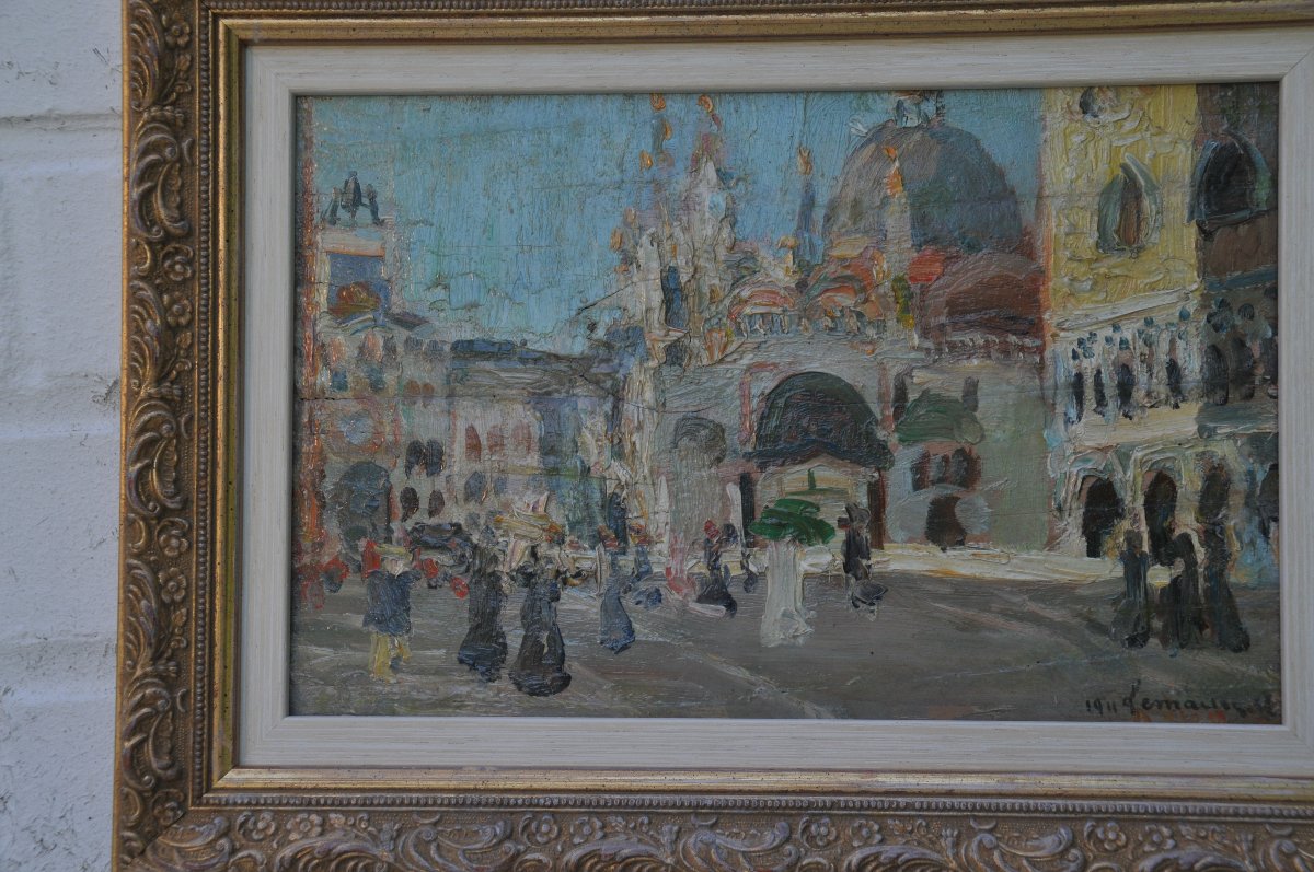 La Place Saint Marc à Venise, signé Albert Lemaitre  Liège (1886-Milhars 1975)-photo-3