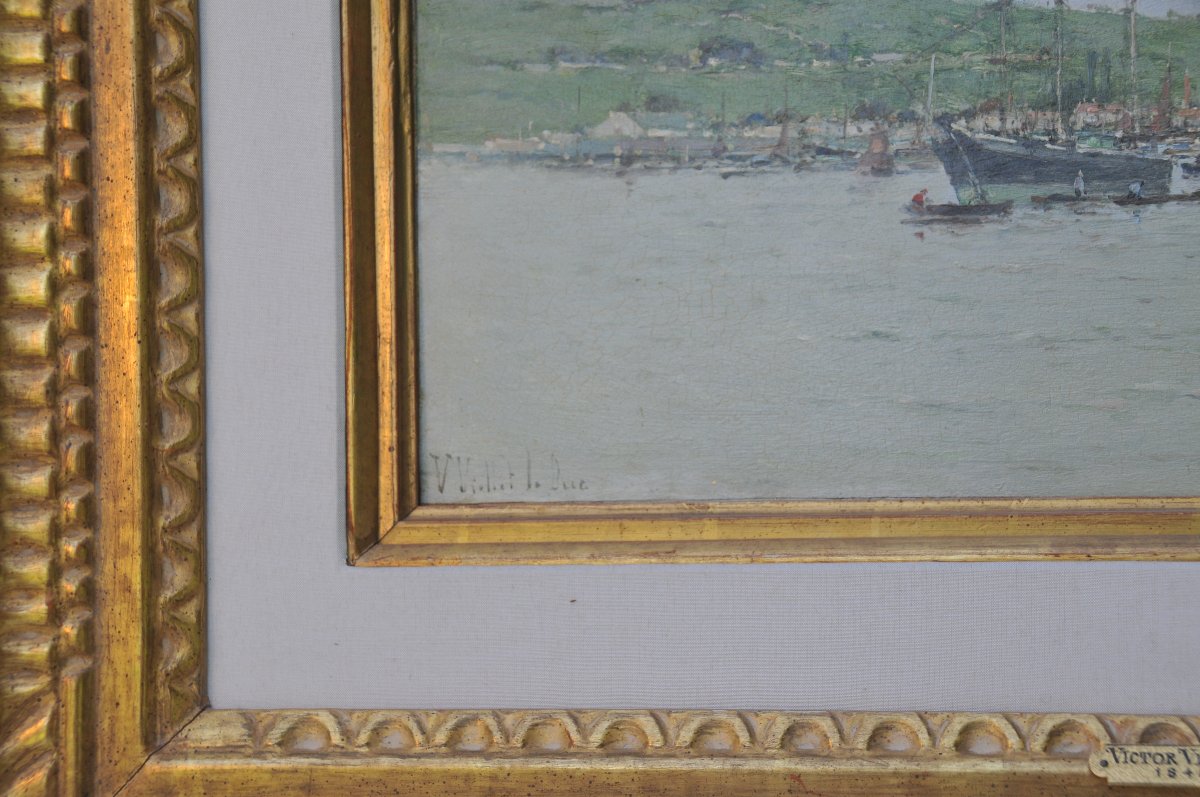 Bateaux à l’amarrage en Charente  signé Victor Viollet-Leduc (1848-1901)-photo-2