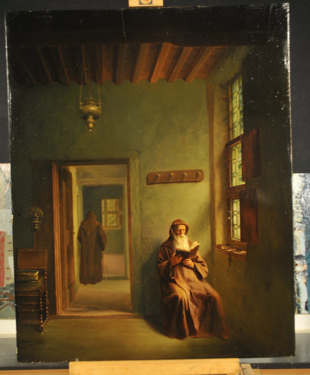 Moine Lisant signé Ferdinand Daems (1809-1875) école belge élève de Louis David -photo-2