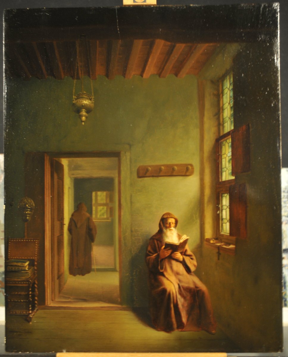 Moine Lisant signé Ferdinand Daems (1809-1875) école belge élève de Louis David -photo-3