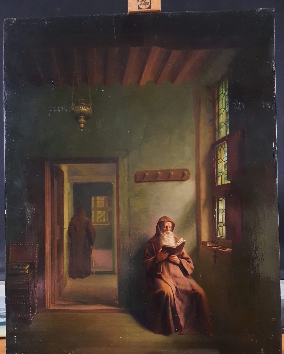 Moine Lisant signé Ferdinand Daems (1809-1875) école belge élève de Louis David 