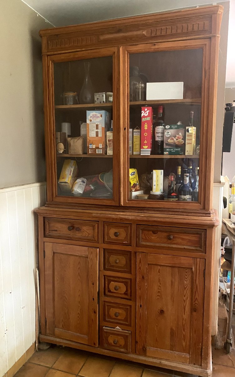 19th-century Two-piece Pine Cabinet -photo-3