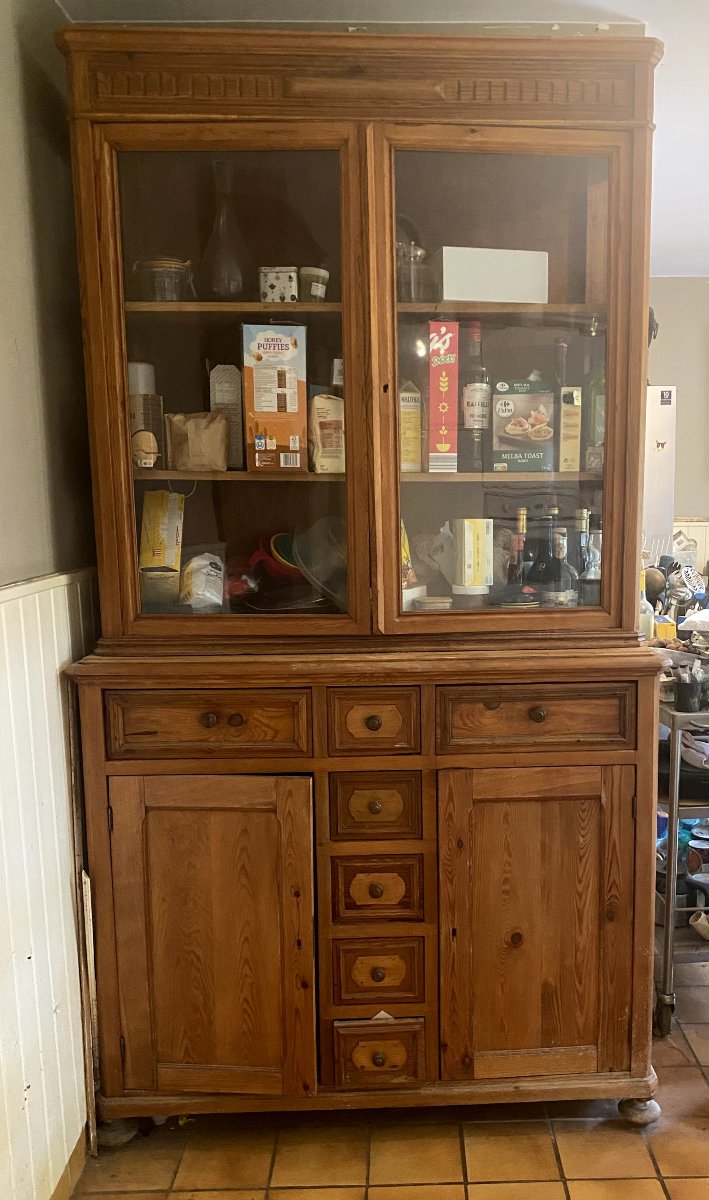 19th-century Two-piece Pine Cabinet 